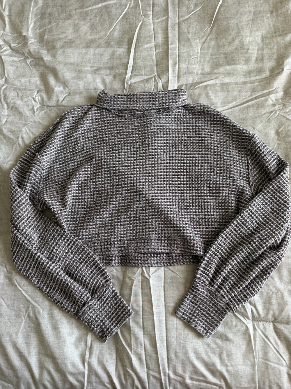 Free People Grey Waffle Knit Cropped Mock Neck Top (M)